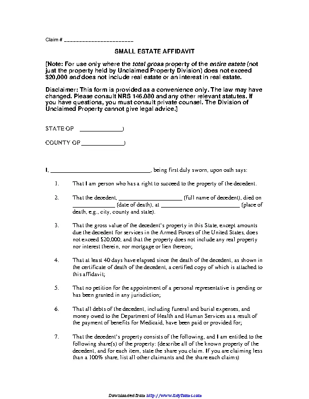 Nevada Small Estate Affidavit Form - PDFSimpli