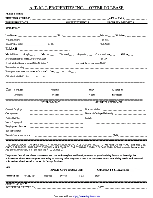 New Brunswick Offer To Lease Form - PDFSimpli