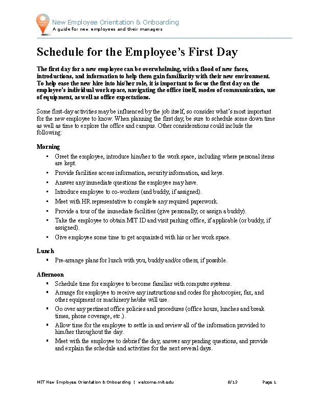 New Employee Orientation Schedule Template Word Doc