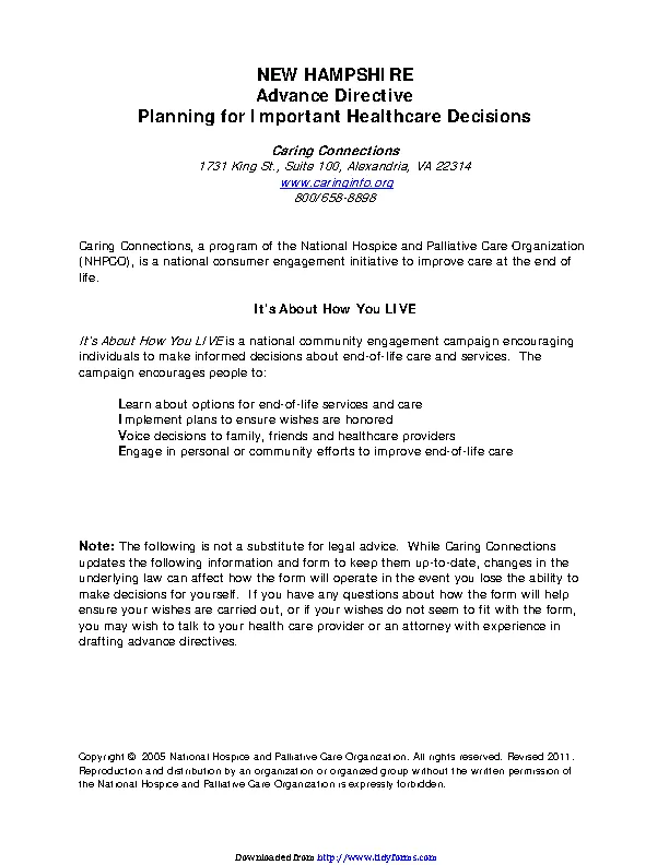 New Hampshire Advance Health Care Directive Form