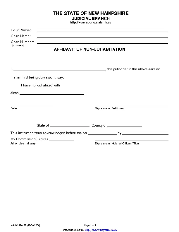 New Hampshire Affidavit Of Non Cohabitation Form