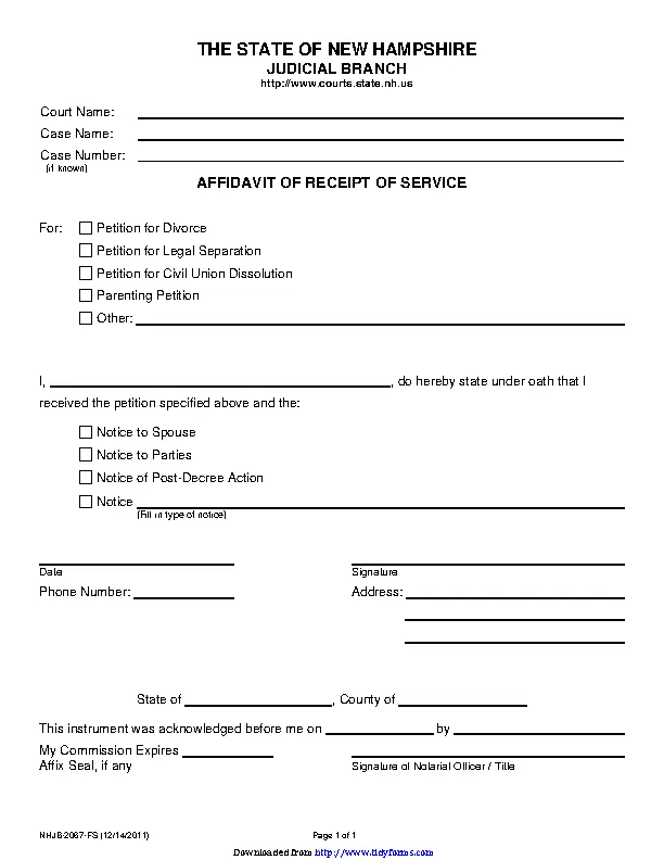 New Hampshire Affidavit Of Receipt Of Service Form PDFSimpli