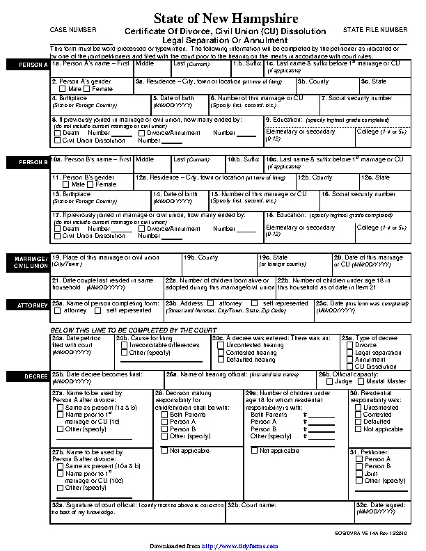 New Hampshire Certificate Of Divorce Form Pdfsimpli 0557