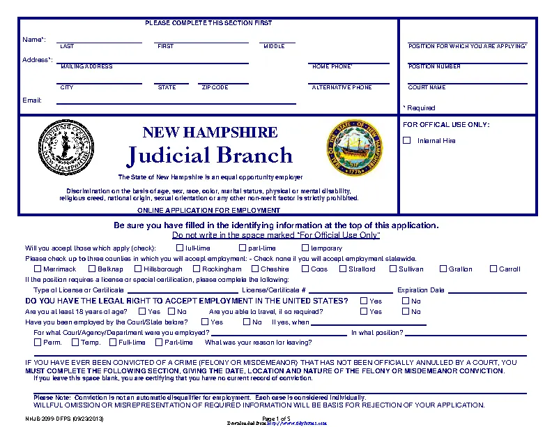 New Hampshire Judicial Branch Application For Employment - PDFSimpli