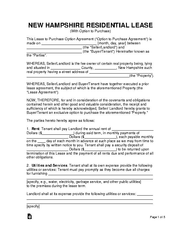 new hampshire residential lease with option to purchase PDFSimpli