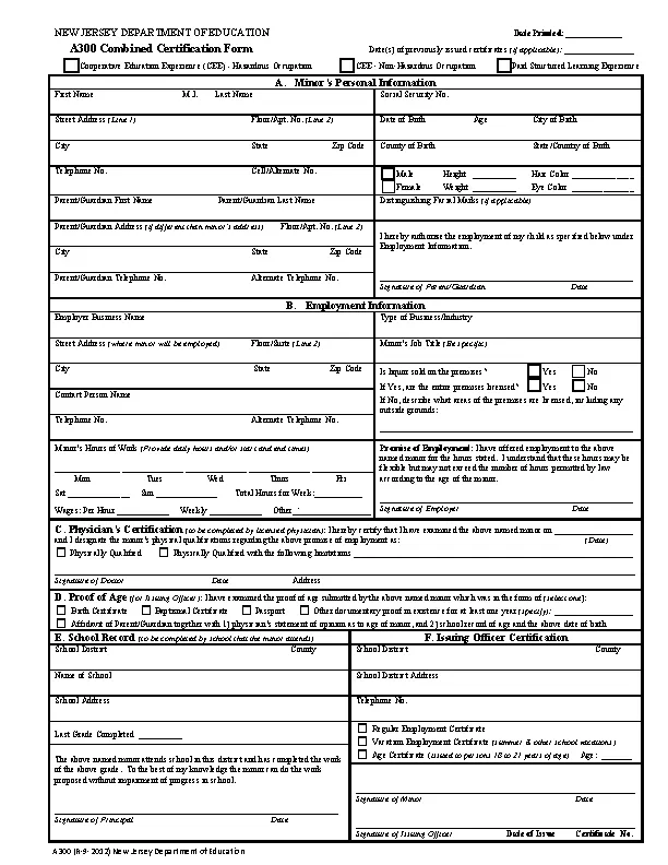 New Jersey Department Of Education Employment Certificate Form