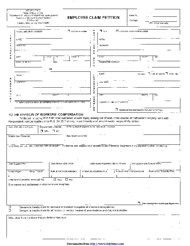 New Jersey Employee Claim Petition PDFSimpli