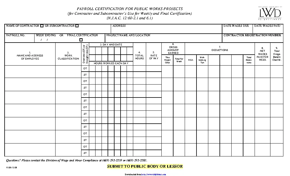 New Jersey Payroll Certification For Public Works Projects - PDFSimpli