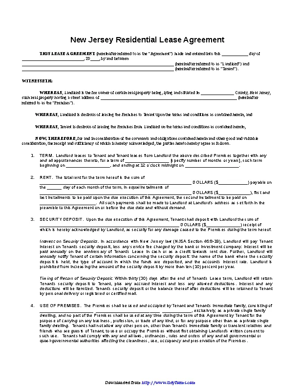 New Jersey Residential Lease Agreement - PDFSimpli