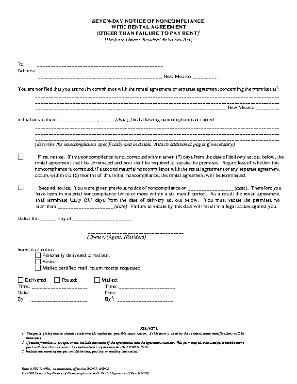 new mexico notice to quit 7 day noncompliance CV106 form - PDFSimpli