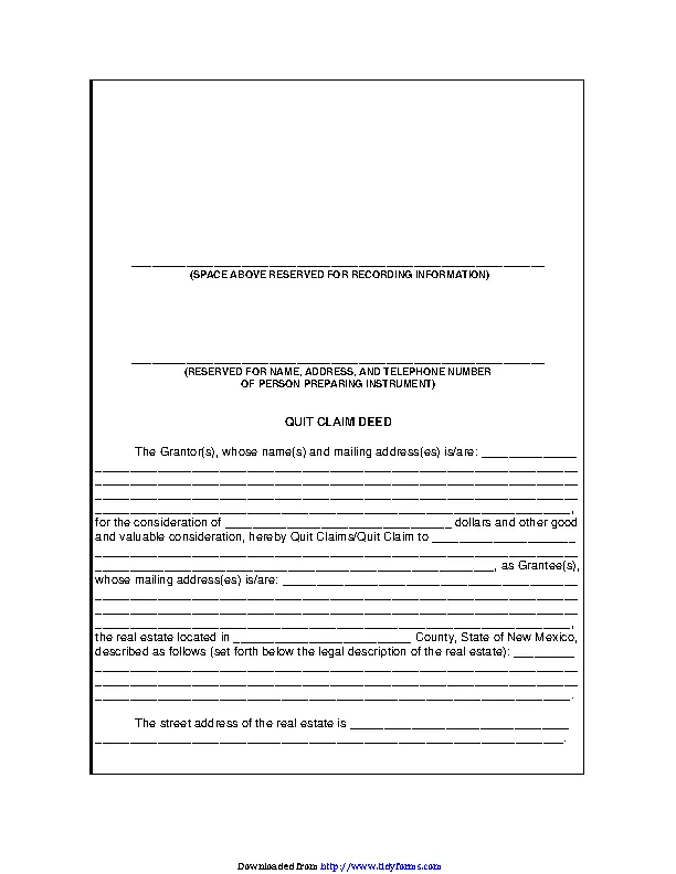 New Mexico Quit Claim Deed Form Pdfsimpli 8730