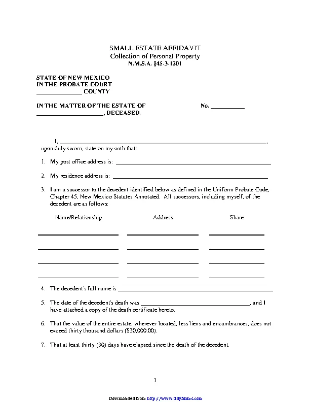 New Mexico Small Estate Affidavit Form - PDFSimpli