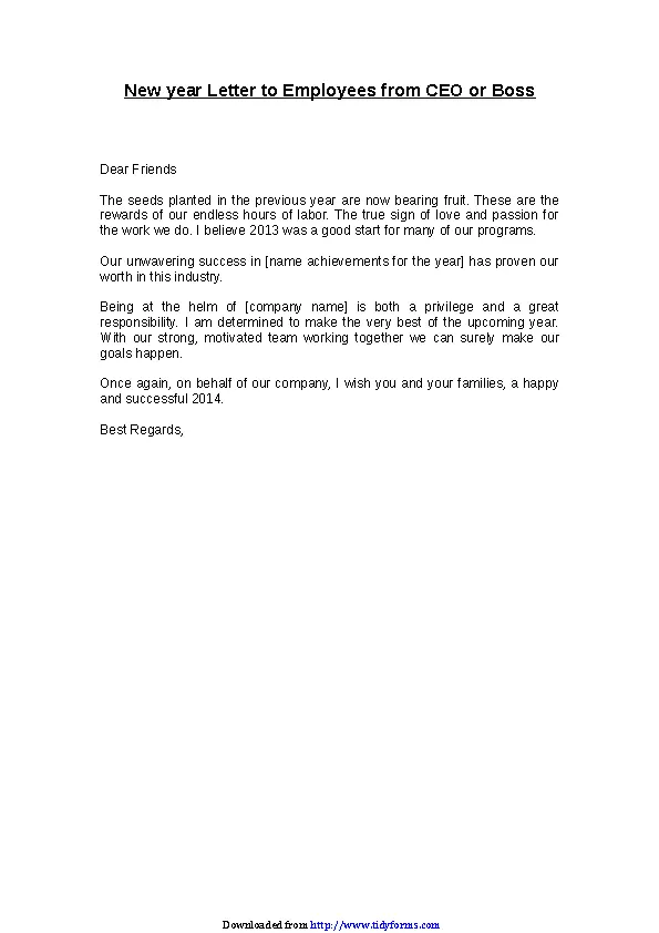 New Year Letter To Employees From Ceo Or Boss