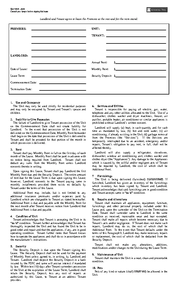 New York Apartment Lease Agreement Form PDFSimpli