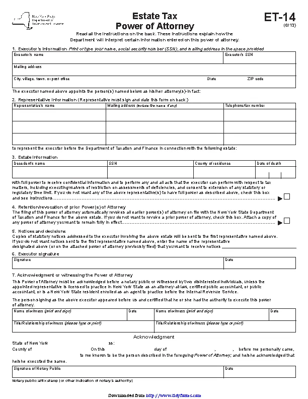 New York Estate Tax Power Of Attorney Form