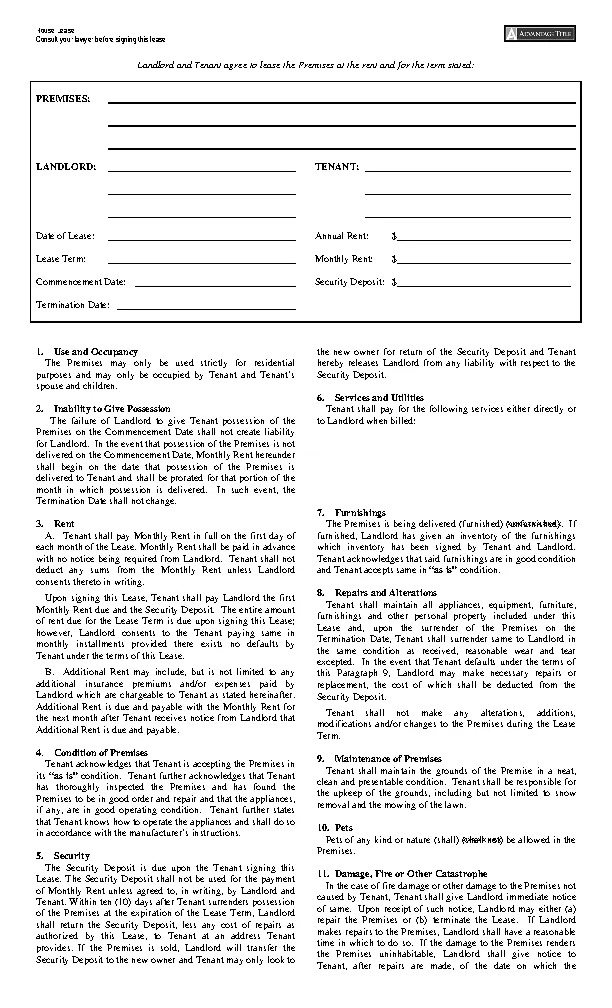 New York House Lease Agreement Form - PDFSimpli