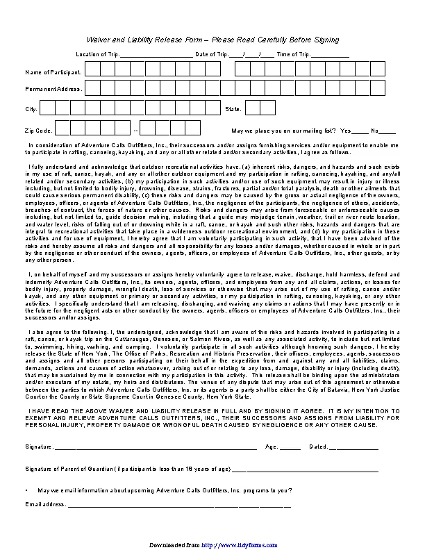 New York Liability Release Form 1