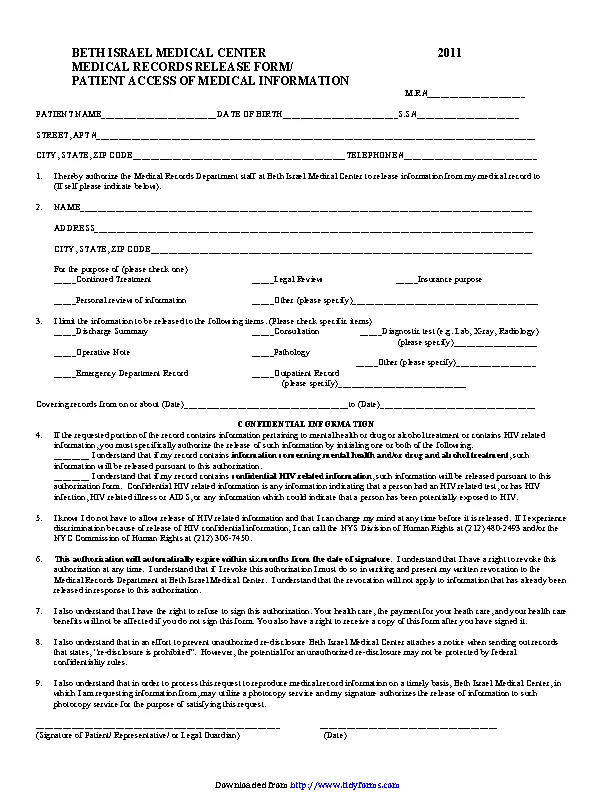 New York Medical Records Release Form 2 - PDFSimpli