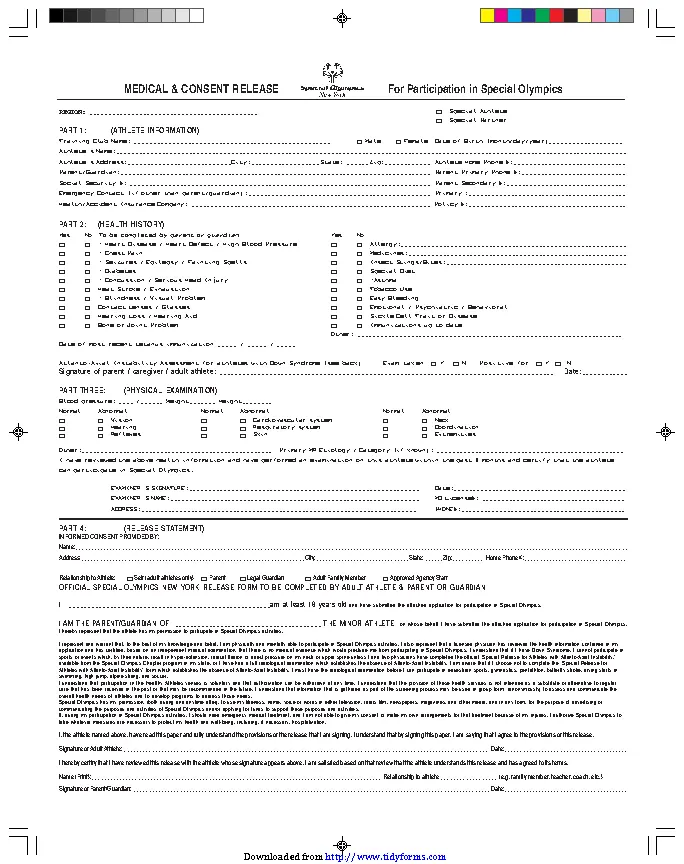 New York Medical Release Form For Participation In Special Olympics