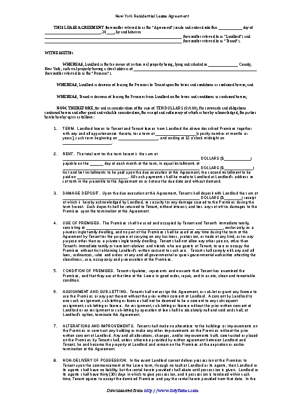 New York Residential Lease Agreement Form - Pdfsimpli