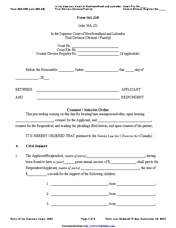 Newfoundland And Labrador Consent Interim Order Form - PDFSimpli