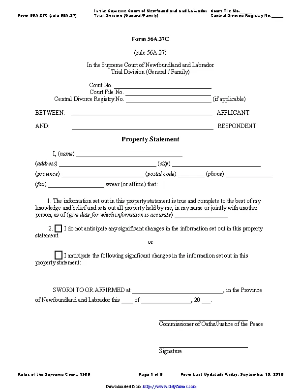 Newfoundland And Labrador Property Statement Form PDFSimpli