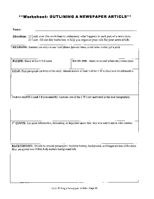 News Story Outline Template Pdfsimpli