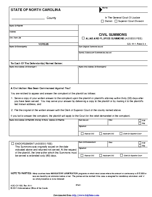 Bill Of Sale Form North Carolina Civil Summons Pdffil 4553