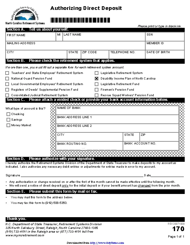 North Carolina Direct Deposit Form 2 Pdfsimpli 1851