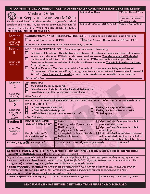 North Carolina Medical Orders For Scope Of Treatment Most Form Pdfsimpli 7964