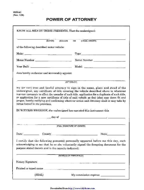 North Carolina Motor Vehicle Power Of Attorney Form - PDFSimpli