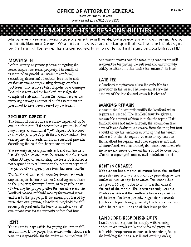 north dakota attorney general tenants rights and responsibilities