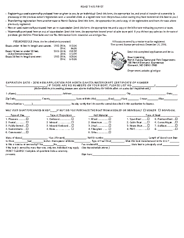 north dakota boat reg form PDFSimpli