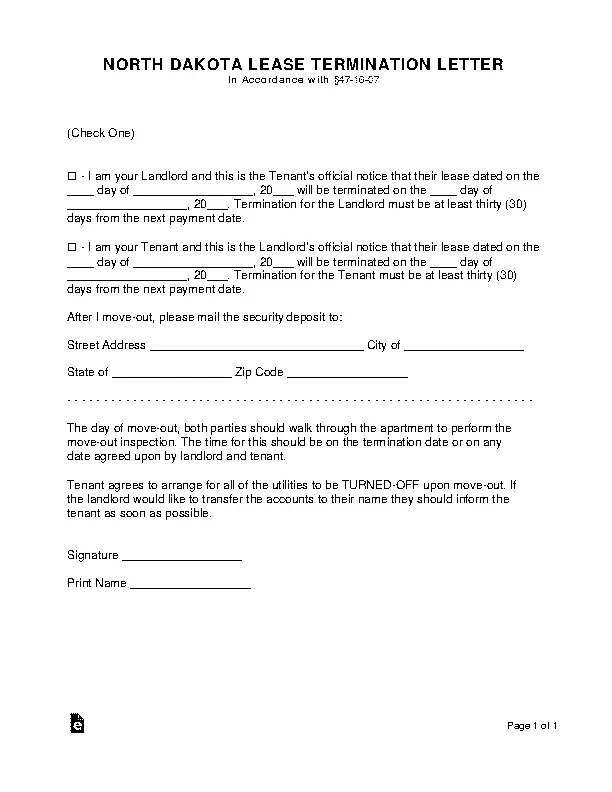 north dakota lease termination letter form PDFSimpli