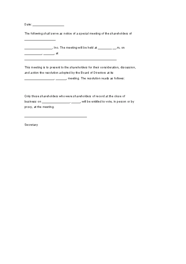 Notice Of Meeting Example Template
