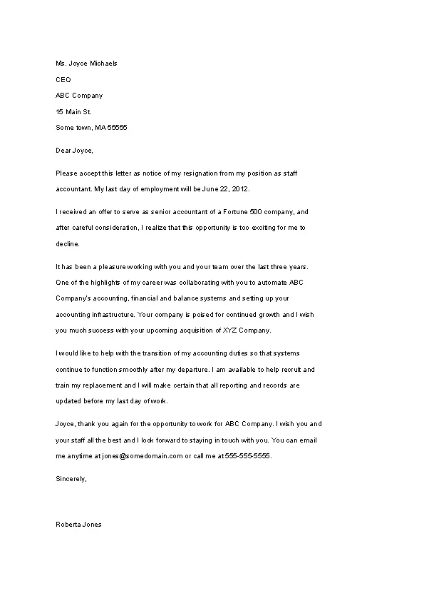 Notice Of Resignation Letter Template - PDFSimpli