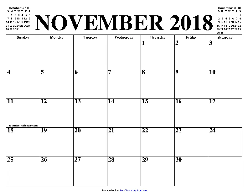 November 2018 Calendar 1 - PDFSimpli