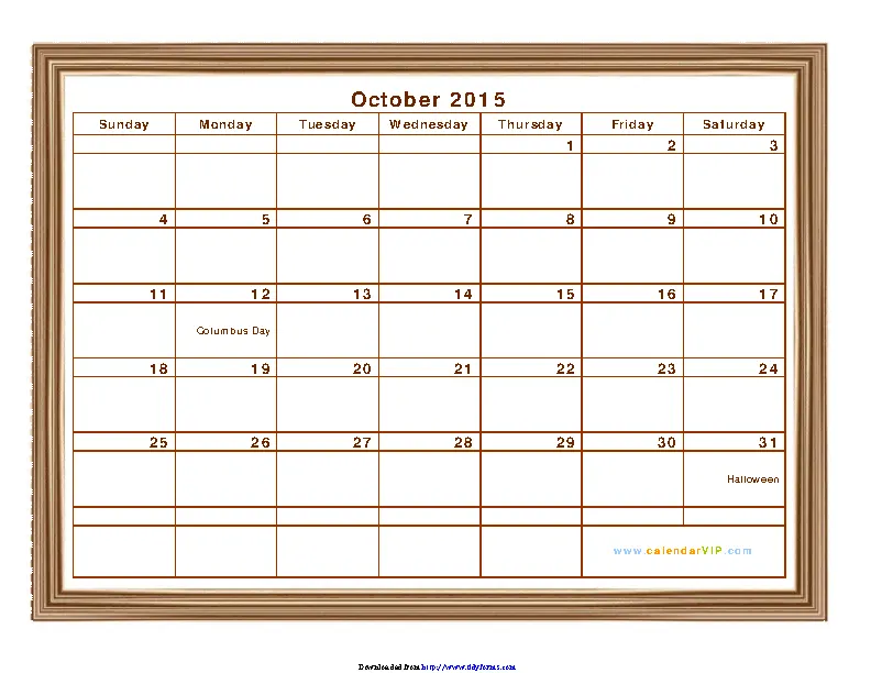 October 15 Calendar 1 Pdfsimpli