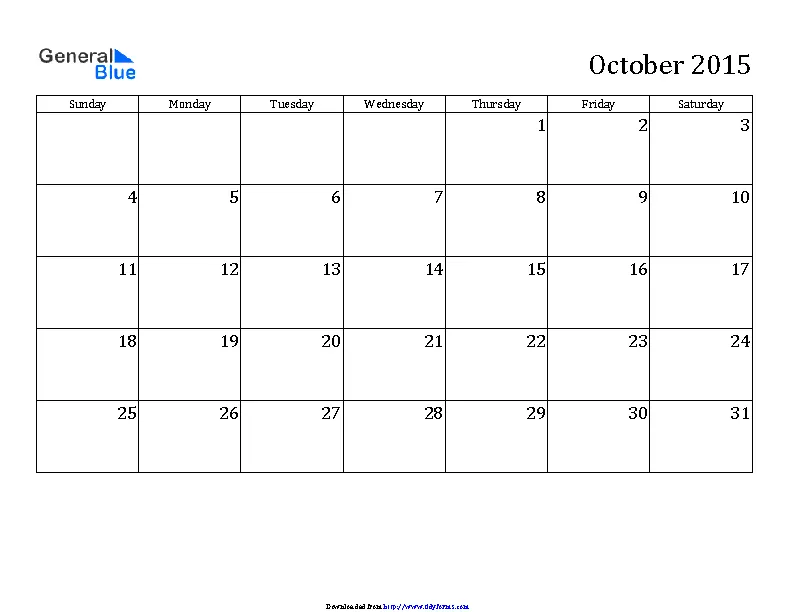 October 2015 Calendar 2 - PDFSimpli