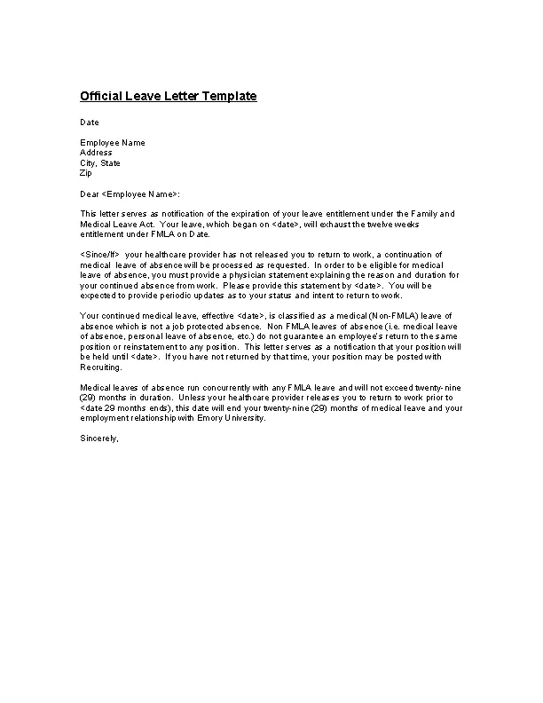 Official Leave Letter Template