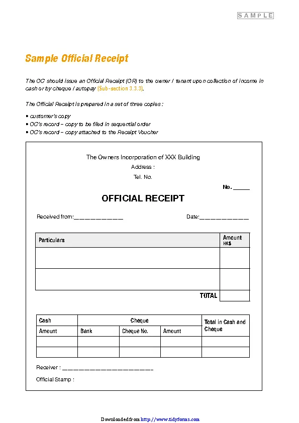Official Receipt Form