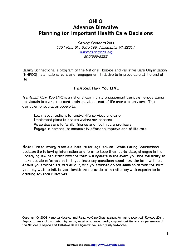 Ohio Advance Health Care Directive Form