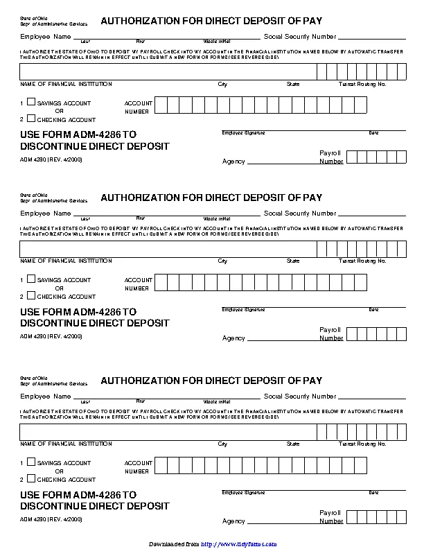 Ohio Direct Deposit Form 1
