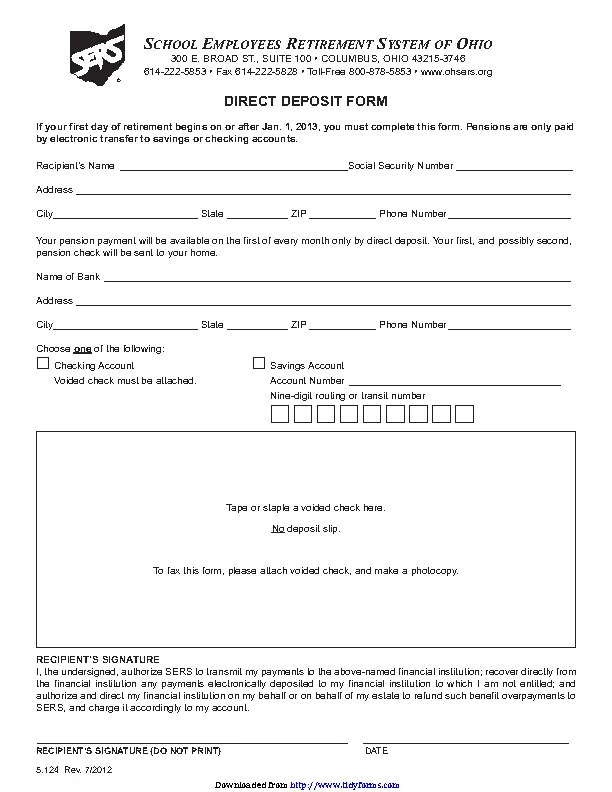Ohio Direct Deposit Form 2