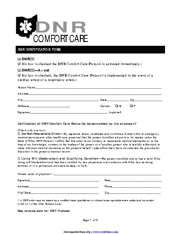 Ohio Do Not Resuscitate Form PDFSimpli