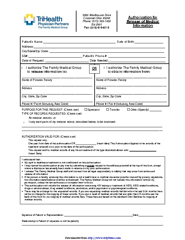 Ohio Medical Records Release Form 3 - PDFSimpli