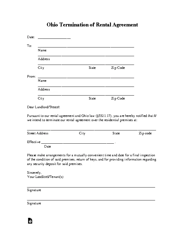 Ohio Termination Letter Form