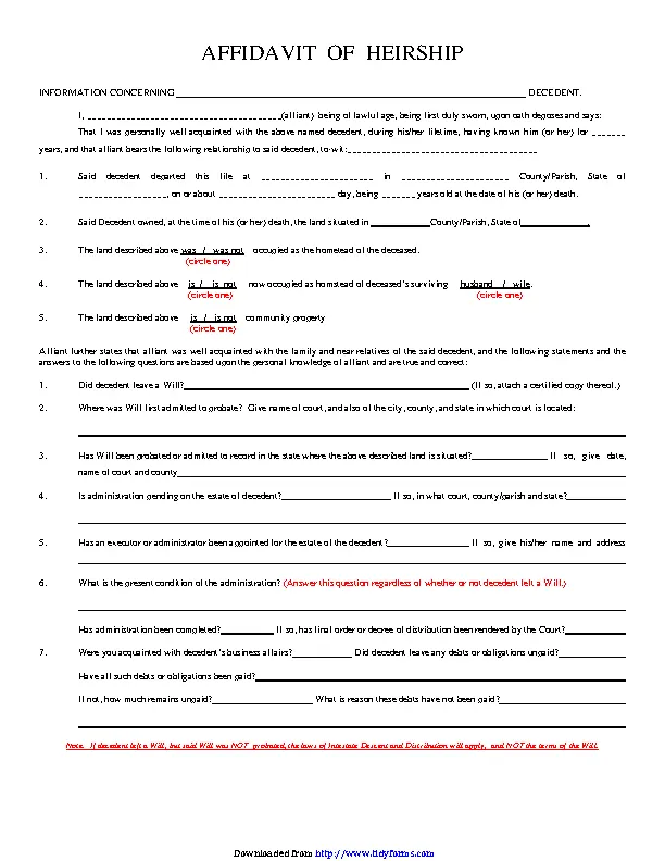 Oklahoma Affidavit Of Heirship Form