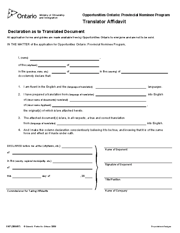Ontario Translator Affidavit Form