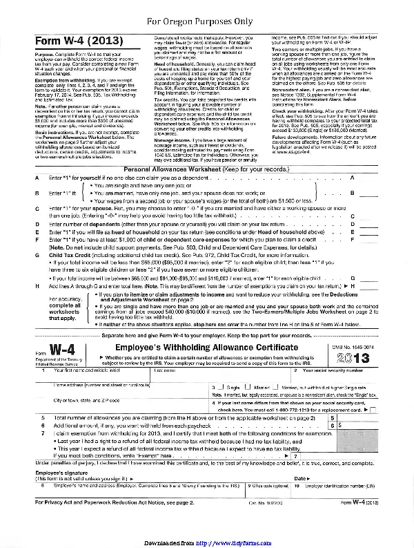 Oregon Form W 4 2013 PDFSimpli